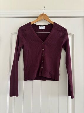 Old Navy Ribbed Button-Front Sweater Cardigan - Plum
